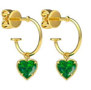 1. Heart Shaped 0.5ct Emerald Hoops Earrings thumbnail
